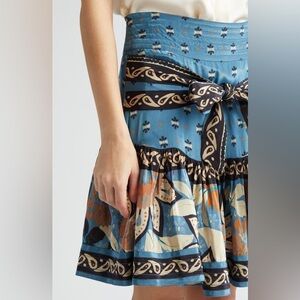 FARM Rio Ainika Tie Back A-Line Skirt in Blue EUC zipper replacement needed